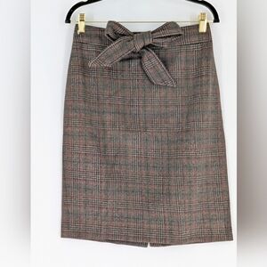 J. Crew Gray Brown Pencil‎ Skirt with Tie Front 100% Wool Sz 2